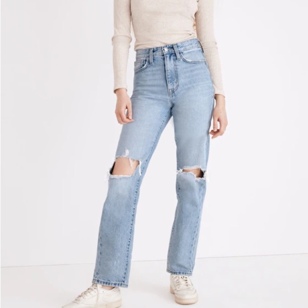 Madewell The Perfect Vintage Straight Denim Jeans Women’s 25 Danny Wash Knee Rip